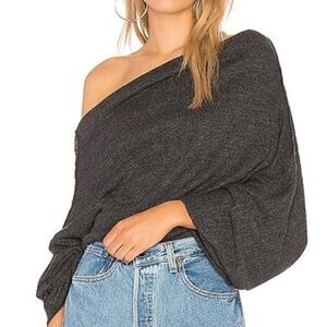 FREE PEOPLE Skyline Thermal Off The Shoulder Tee In Black S